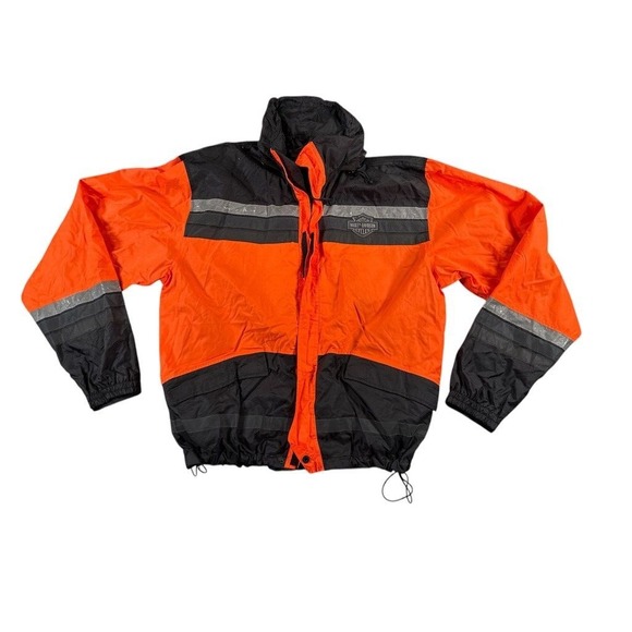 Harley-Davidson Other - Harley Davidson High Visibility Jacket Mens Large Orange Black Light Jacket Rain